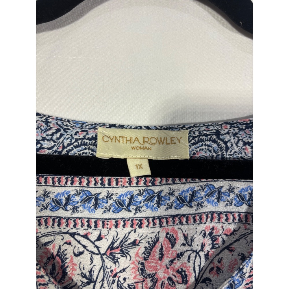 Festival Boho Paisley Cynthia Rowley Peasant Blouse Women 1X Blue Pink - Picture 4 of 7